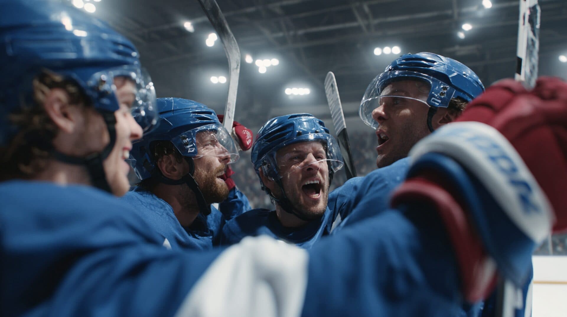University hockey team celebrating a win — Nexus helps teams schedule, communicate, and win together